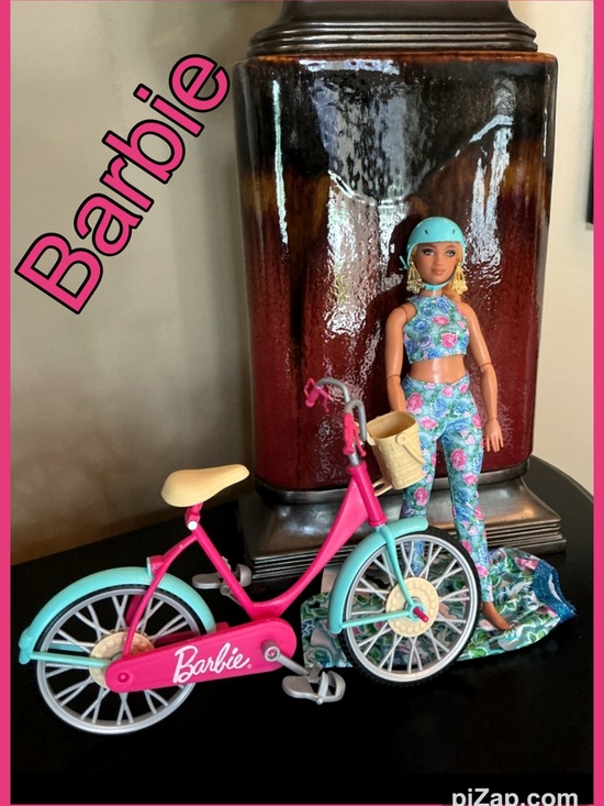 Barbie Other - 💗Barbie Pink and Teal Bicycle with Floral Outfit, Helmet, Earrings, Bracelet